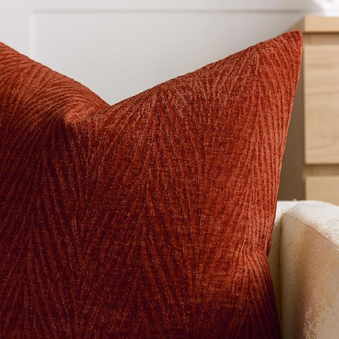 Summer Pillow Covers 12x20 Inch Set of 2, Soft Decorative Throw Pillow Covers with Leaves Texture, Hidden Zipper for Home Sofa Bed Couch (Rust, 12" x 20" (Pack of 2))