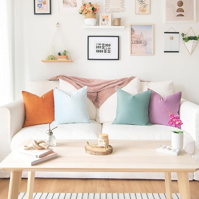 MONDAY MOOSE Decorative Throw Pillow Covers Cushion Cases, Set of 4 Soft Velvet Modern Designs, Mix and Match for Home Decor, Pillow Inserts Not Included (20x20 inch, Purple/Teal)