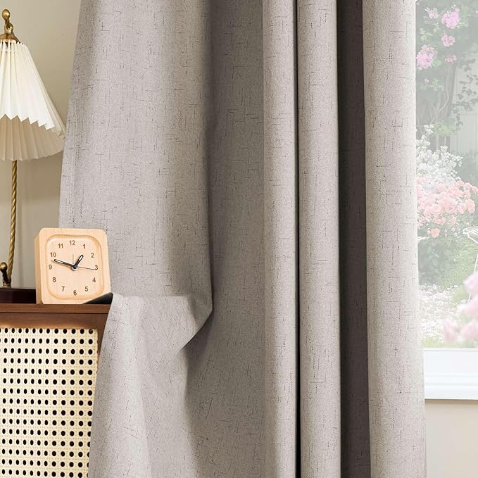 H.VERSAILTEX Linen Look 100% Blackout Curtains 63 Inches Long for Bedroom Full Light Blocking Rod Pocket 42 Inches Wide Linen Textured Thick Window Curtain Drapes with White Backing, Stone, 2 Panels