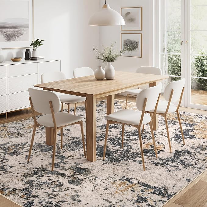 Area Rugs for Living Room: 12x15 Abstract Washable Rug Modern Neutral Large Soft Stain Resistant Non-Slip Backing Machine Table for Bedroom Dining Room Indoor Home Office Carpet - Grey Gold