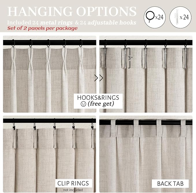Extra Wide 70 Inch Pinch Pleated Curtains 84 Inch Length 2 Panels Set for Living Room, Greyish Brown Memory Trained Linen Semi Sheer Decorative Curtain Light Filtering Privacy Bedroom Windows Drapes
