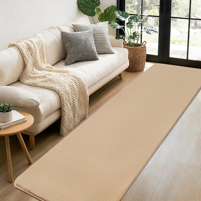 qulint Tan Hallway Rug 2x8, Modern Soft Bedroom Runner Rug Non Slip Washable Thickened Memory-Foam Indoor Kitchen Runner, Minimalist Solid Carpet for Living Room Entryway Home Decor