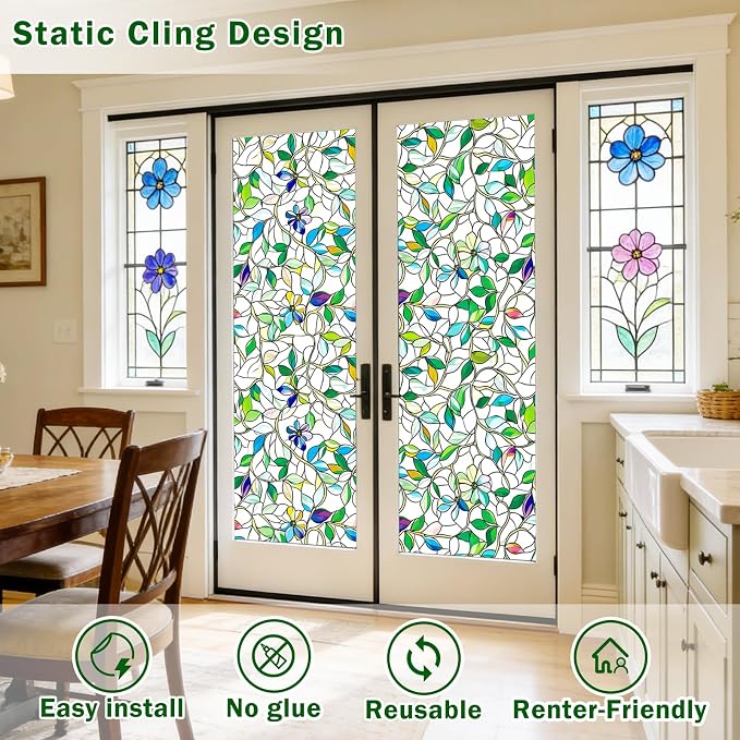 Window Film, Frosted Privacy, One Way Tint, UV Block, Heat Insulation, Anti-Glare, Static Cling, Renter Friendly for Home Bathroom Door