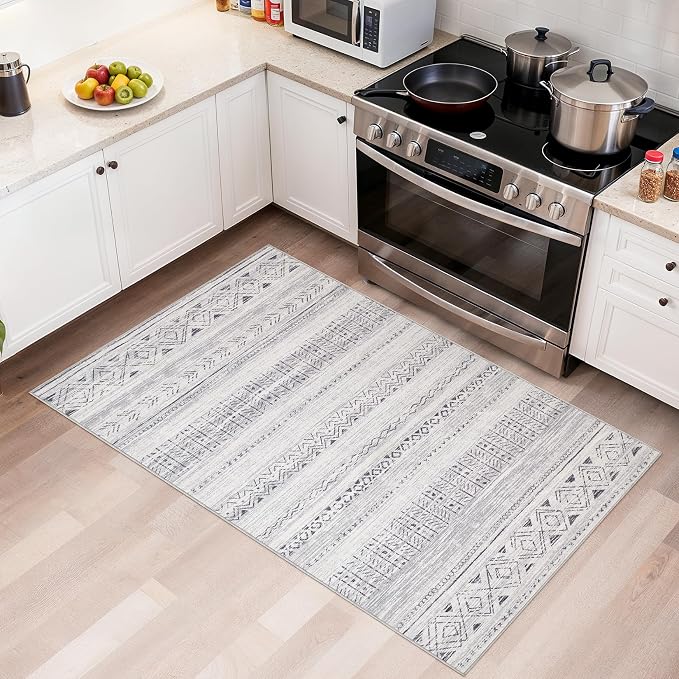 cotiled 3x5 Area Rugs Living Room Rug: Washable Boho Rugs with Non Slip Backing Small Soft Indoor Stain Resistant Carpet for Bedroom Farmhouse Dining Room Lightweight Home Decor Dark Grey
