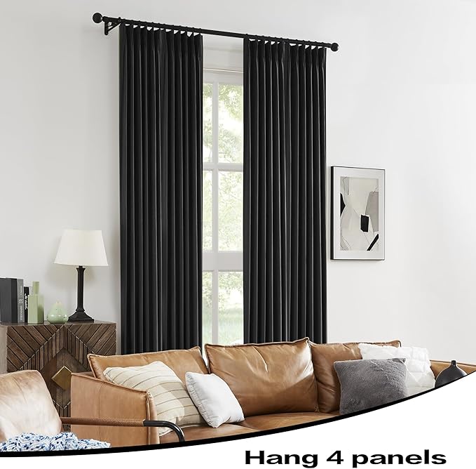 DUALIFE Pinch Pleated Blackout Curtains/Drapes 156 Inch Length,Back Tab with Hooks, Thermal Insulated Energy Efficient Draperies for Hall Living Room Back Tab,(Black, 2 Panels,40" W x 156" L, 13 FT)