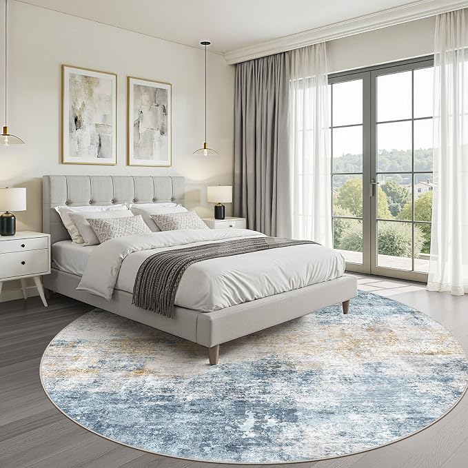10ft Round Rug Living Room: 10x10 Washable Large Neutral Circle Area Rug Abstract Soft Modern Stain Resistant Indoor Floor Non-Slip Carpet for Bedroom Nursery Kids Office Playroom Dining Room