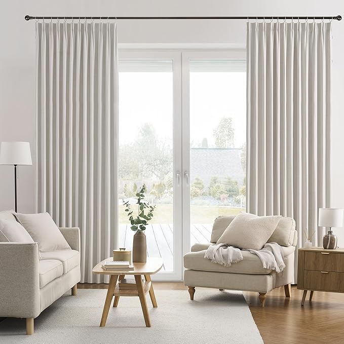 2 PCs Extra Wide Linen Blackout Curtains 108 Inches Long,Back Tab Pleaetd Drapes with Hooks Track System Curtain Panels for Large Windows Patio Sliding Door Living Room 70 x 108 Natural Birch