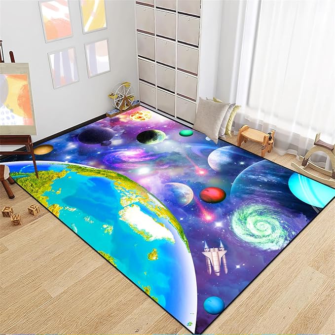 Space Rug for Boys Room - Galaxy Carpet for Kids Space Rugs for Kids Bedroom Galaxy Mat Decor for Boys Room Bedroom Playroom LivingRoom Decor,2'5''×4'