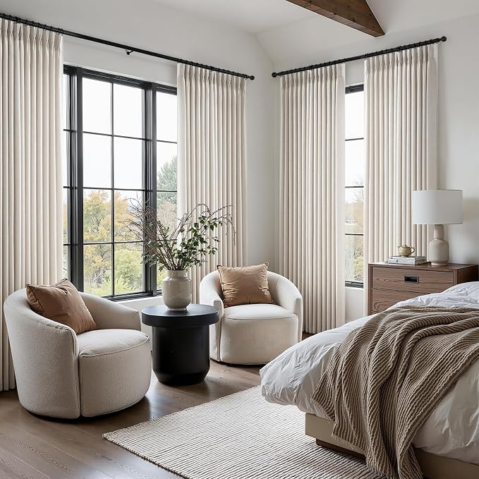 96 Inches Long Pinch Pleated Semi Sheer Curtains,Oatmeal Linen Blended Light Filtering Window Curtains 96 Length for Living Room Bedroom Pinch Pleat Drapes with Hooks 2 Panels 72" Wx96 L