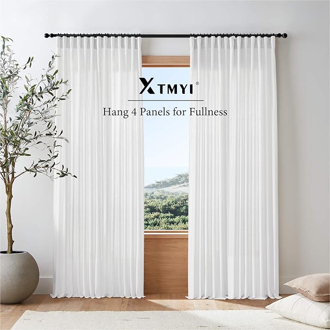 XTMYI Short Length Curtains for Windows,Linen Sheer Cutains for Bedroom Kitchen,45 Inch Long,White