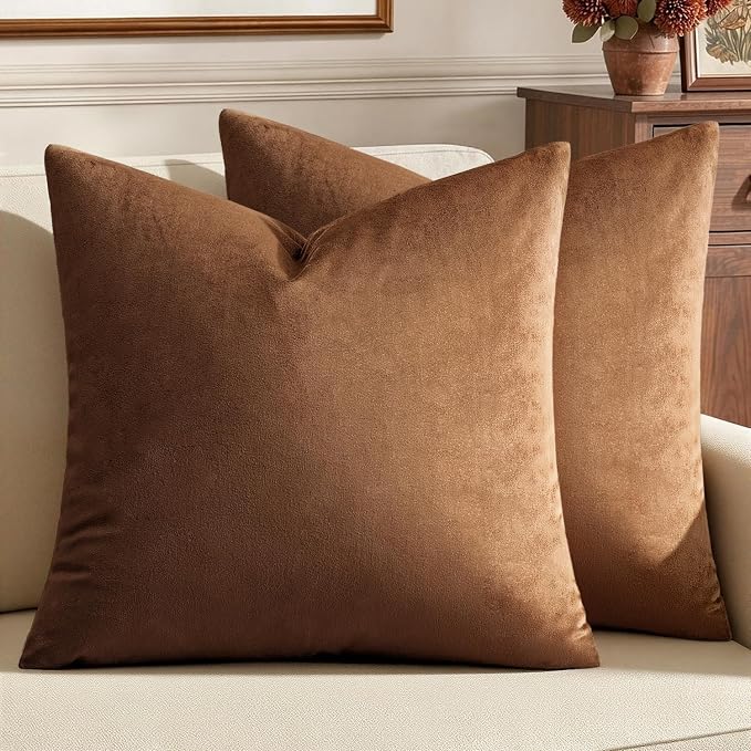 MIULEE Velvet Throw Pillow Covers 24x24 Inch, Pack of 2 - Chocolate,Super Soft Decorative Square Euro Cushion Cases Modern Luxury Home Decor for Bed,Bedroom, Sofa, Couch