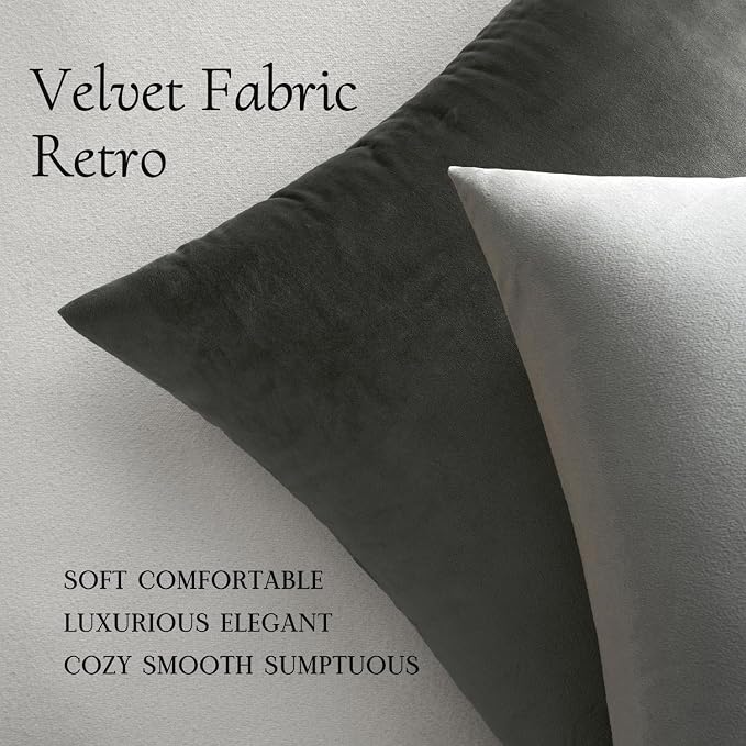 MIULEE Velvet Throw Pillow Covers 22x22 Inch, Pack of 2 - Medium Gray, Soft Solid Decorative Pillow Covers Cushion Cases Modern Luxury Home Decor for Couch Sofa Bedroom Livingroom