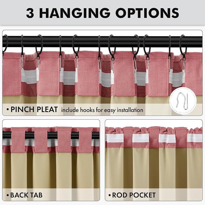 MIULEE 100% Blackout Linen Curtains for Bedroom, Dusty Rose Solid Luxury Decor Thermal Insulation Room Darkening Drapes for Living Room Back Tab Rod Pocket 42 x 63 Inches, 2 Panels