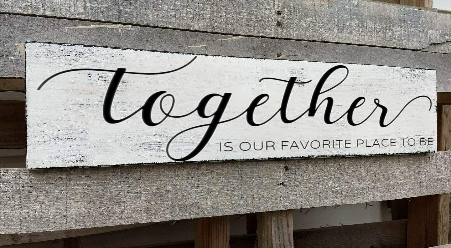 Farmhouse Bedroom Wall Art, Together is Our Favorite Place to Be,Rustic Wood Wall Hanging Quotes Master Bedroom Signs Family Plaque Home Decor for Wedding Decorations (Together) 6x16 Inch
