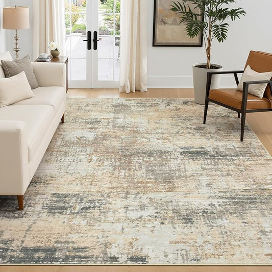 Rugflix 5x7 Area Rugs for Living Room, Washable Large Rug Stain-Resistant Low Pile, Modern Neutral Carpet for Dining Room Home Office Kid Room Nursery Bedroom, Brown Black Beige