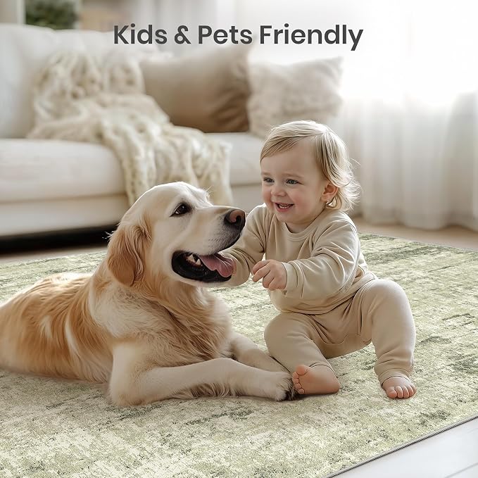 Valenrug Washable Rug 3x5 - Stain Resistant 3x5 Area Rugs for Living Room, Non Slip Backing Printed Rugs for Bedroom, Folable Area Rug(3'x5', Green)