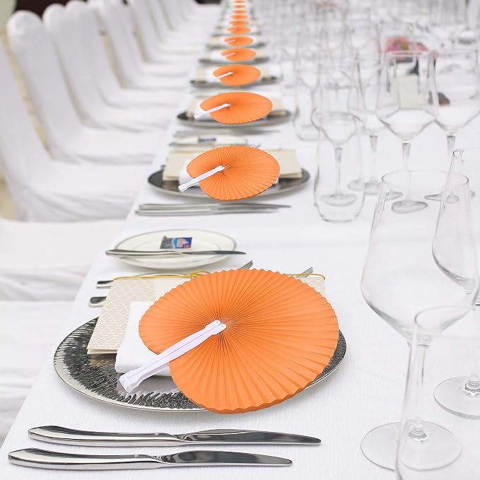20 Pieces Orange Round Paper Fans | Foldable Handheld Fans for Women,Folding Hand Fans for Wedding,Bridal Guest,Church,Party Favors,Dancing,Birthday,DIY