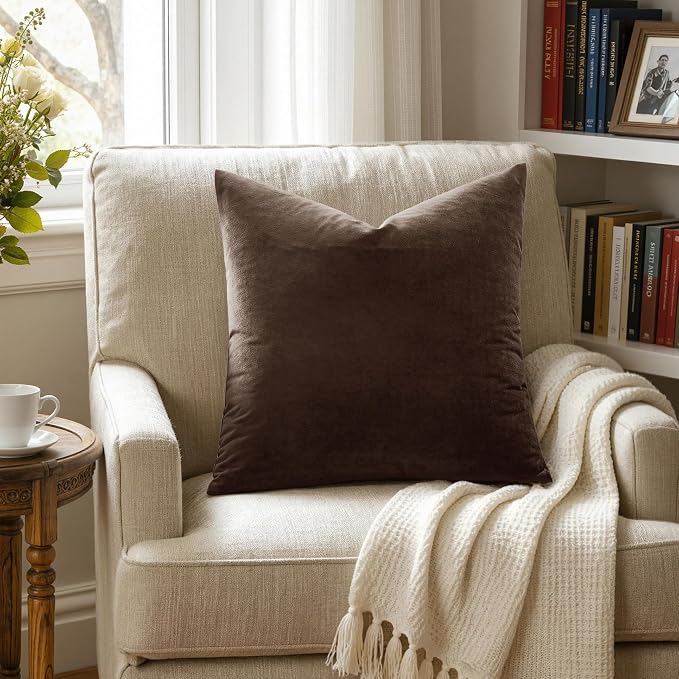MIULEE Velvet Throw Pillow Covers 24x24 Inch, Pack of 2 - Dark Brown, Super Soft Euro Decorative Square Pillows Modern Luxury Home Decor for Bed, Sofa, Couch, Living Room