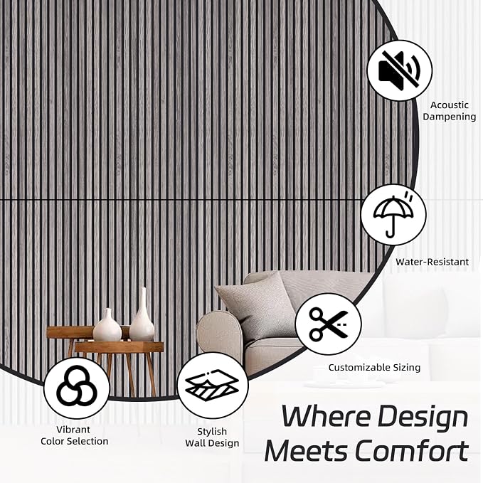 4 Pack Wood Panels for Wall, 47.2"×23.6" Wood Slat Acoustic Panels for Wall, Soundproof Panels, 3D Fluted Panels for Interior Decor (Grey)