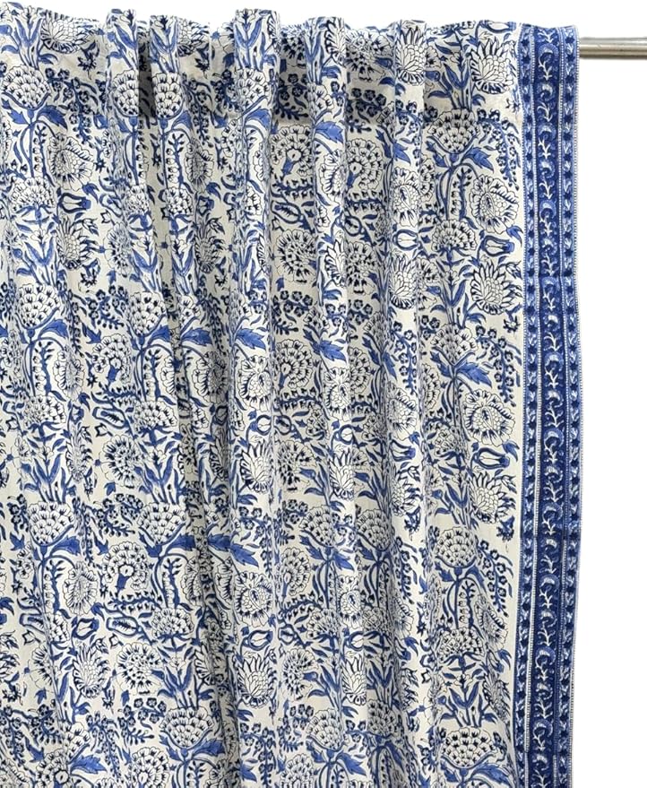 ATOSII Cotton Curtains 60" X 108" Inches Indigo Bloom