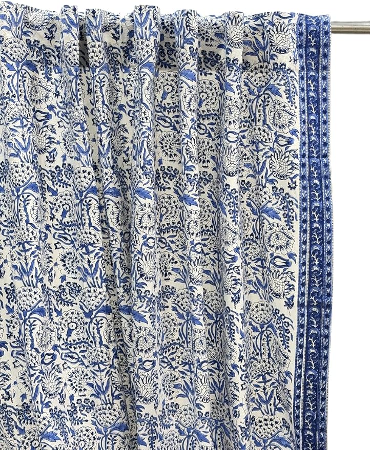 ATOSII Cotton Curtains 60" X 96" Inches Indigo Bloom