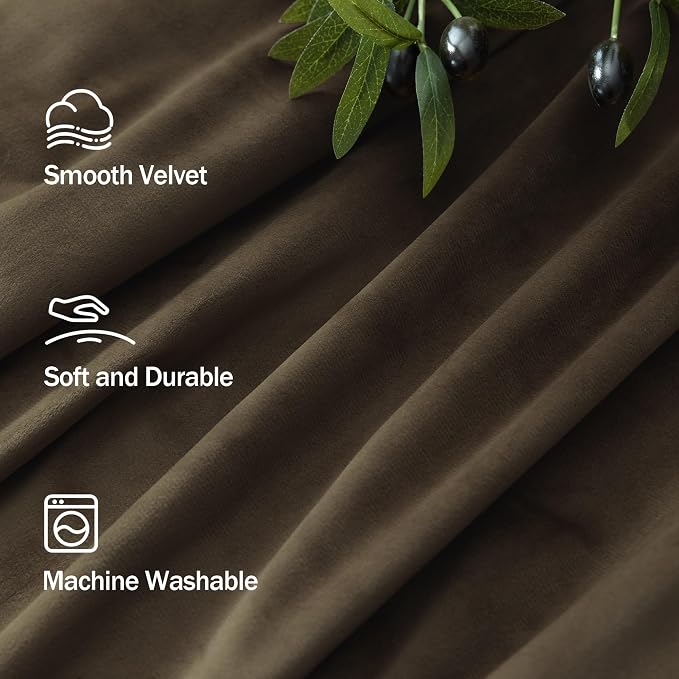 Brown Velvet Curtains for Living Room 108 Inch Long 2 Panels Elegant Vintage Soft Solid Textured Thermal Insulated Darkening Curtain for Bedroom Ceiling to Floor Length Dark Out Drape Modern Farmhouse