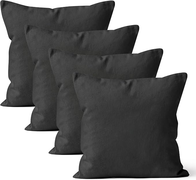 Encasa XO Throw Pillow Covers 20x20 in Set of 4 Charcoal Grey | No Inserts | Cotton Pillow Covers for Living Room, Bed, Sofa, Couch | Decorative Cushion Covers with Improved Zipper