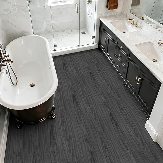 Peel and Stick Floor Tile-Wood Vinyl Flooring Roll Waterproof for Kitchen and Bathroom-15.8" x 118.1" Self Adhesive Laminate Flooring Stickers Cover 12.9 sq.ft