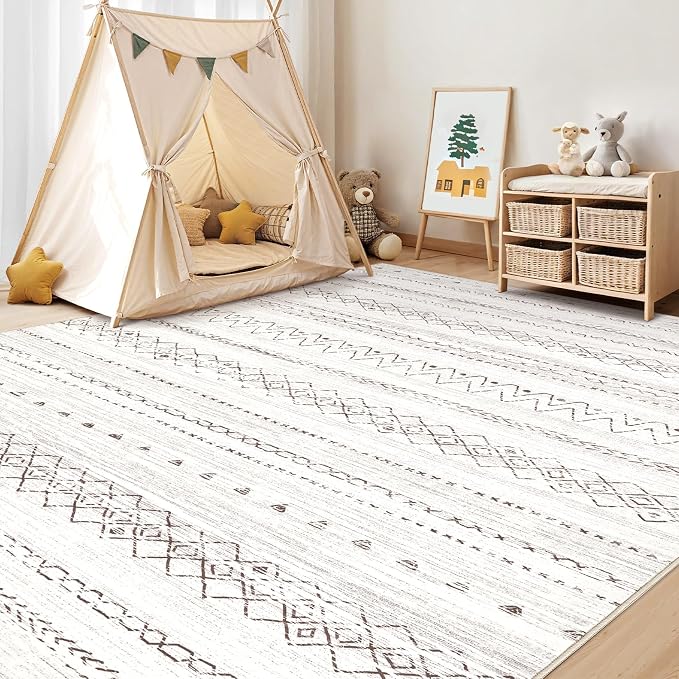cotiled 7x9 Area Rugs Living Room Rug: Washable Boho Rugs with Non Slip Backing Large Soft Indoor Stain Resistant Carpet for Bedroom Farmhouse Dining Room Lightweight Home Decor Brown