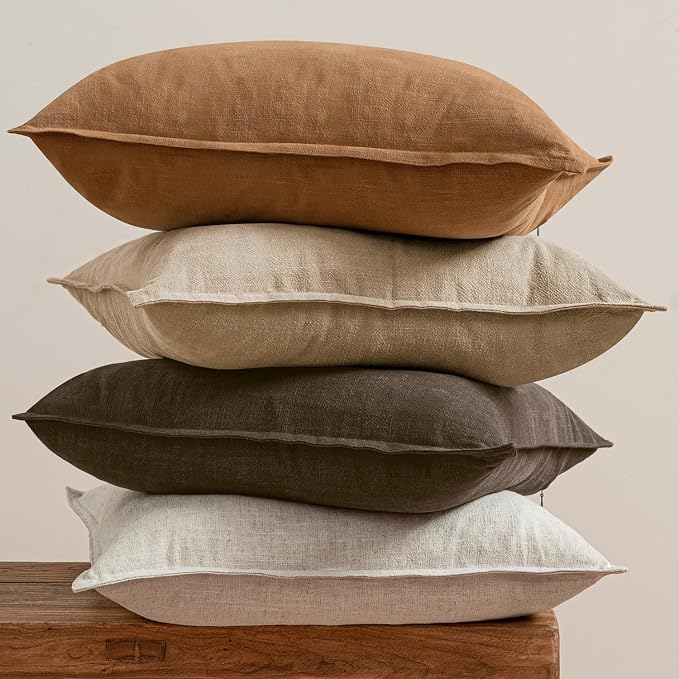 MIULEE Neutral Brown Boho Linen Pillow Covers 12x20 Inch Pack of 4 | Natural Fall Decorative Throw Pillow Covers Soft Farmhouse Couch Pillowcases Modern Decor for Living Room Bed Sofa
