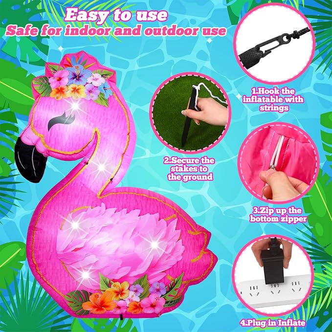 VIHOSE 5.5 ft Summer Pool Party Decorations, Inflatable Flamingo Outdoor Decoration Built-in LED Lights Blow up Pink Flamingo for Yard Garden Birthday Luau Beach Pool Party