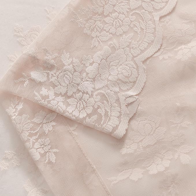 Kotile Blush Pink Sheer Curtains 84 Inches Long, 2 Panels, W42 x L84 Inch Each, Country Rusitc Floral Vintage Lace Curtains for Living Room Rod Pocket Light Filtering Privacy Sheer Window Lacy Curtain