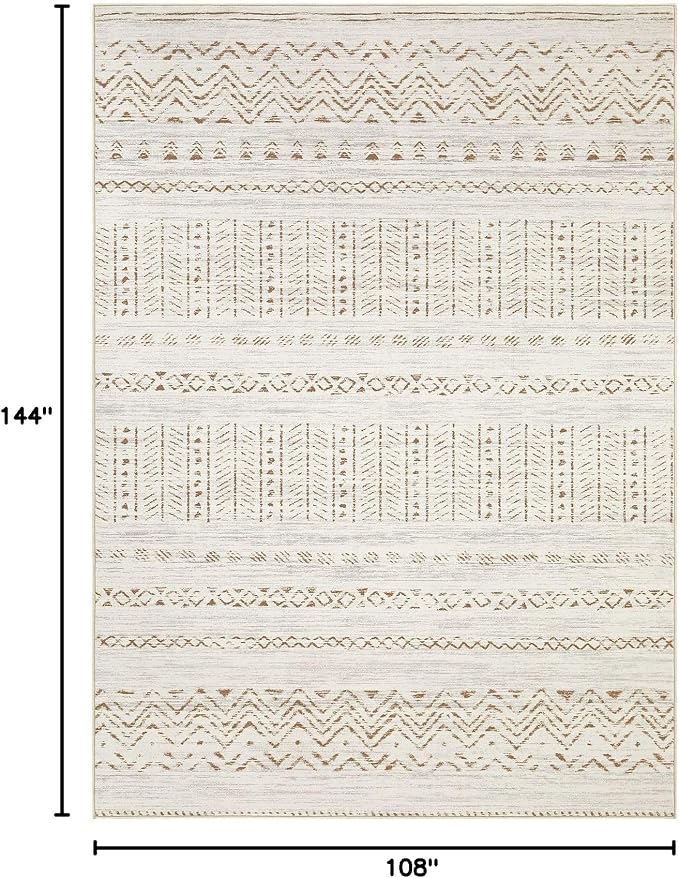 cotiled 9x12 Area Rugs Living Room Rug: Washable Boho Rugs with Non Slip Backing Large Soft Indoor Stain Resistant Carpet for Bedroom Farmhouse Dining Room Lightweight Home Decor Brown/Cream