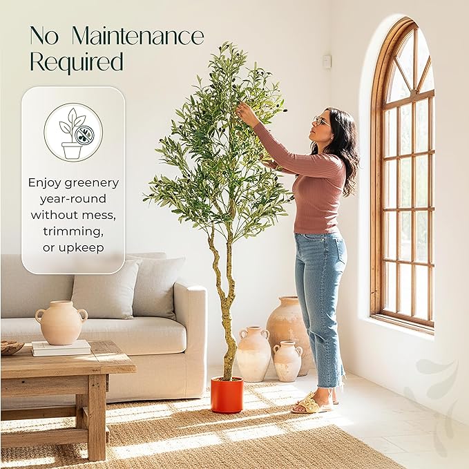 Olive Tree with Realistic Branches - Faux Olive Trees Indoor for Living Room, Conservatory & Office | Faux Plants Indoor Tall Home Decor Modern Fake Tree with Weighted Pot | 6ft Tall | Pimido