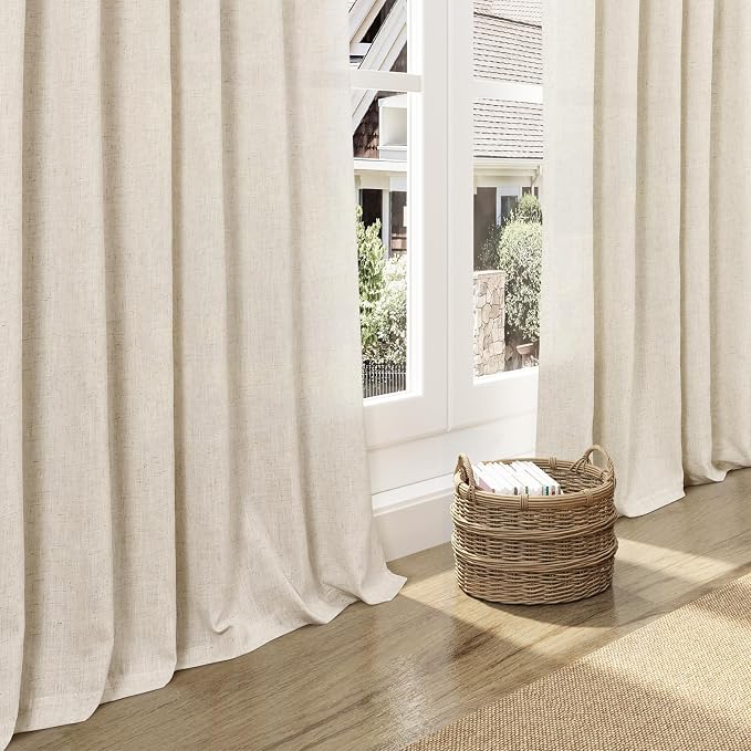 Linen Curtains 108 Inches Long for Living Room Modern Farmhouse Decor Light Filtering Semi Sheer Curtain Back Tab Luxury Neutral Rustic Floor to Ceiling High Window for Bedroom 52x108, 2 Panels