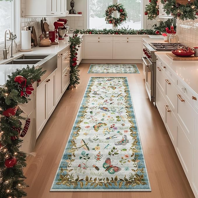 Machine Washable Rug Runners for Hallways: 2'6"x8' Kitchen Runner Stain Resistant Non Slip Low Pile Soft Carpet Runner Rug for Entryway Hallway Indoor Kitchen Beside Bedroom Bathroom Farmhouse