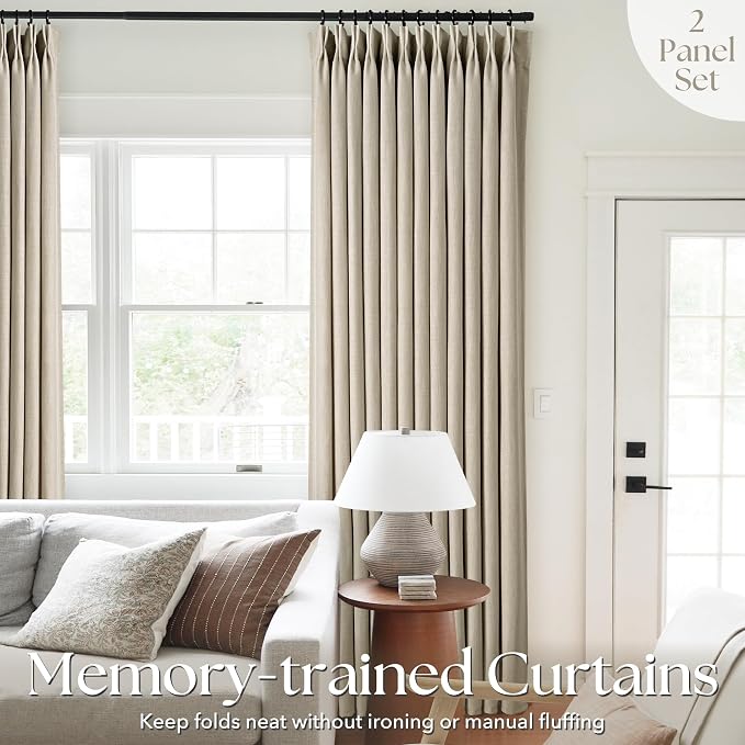 Taupe Linen Curtains 120 inch Length 2 Panels for Living Room Light Filtering Semi Sheer Pleated Curtains with Hooks Burlap Textured Neutral Country Rustic Curtain Drapes Ceiling Floor Extra Long 120