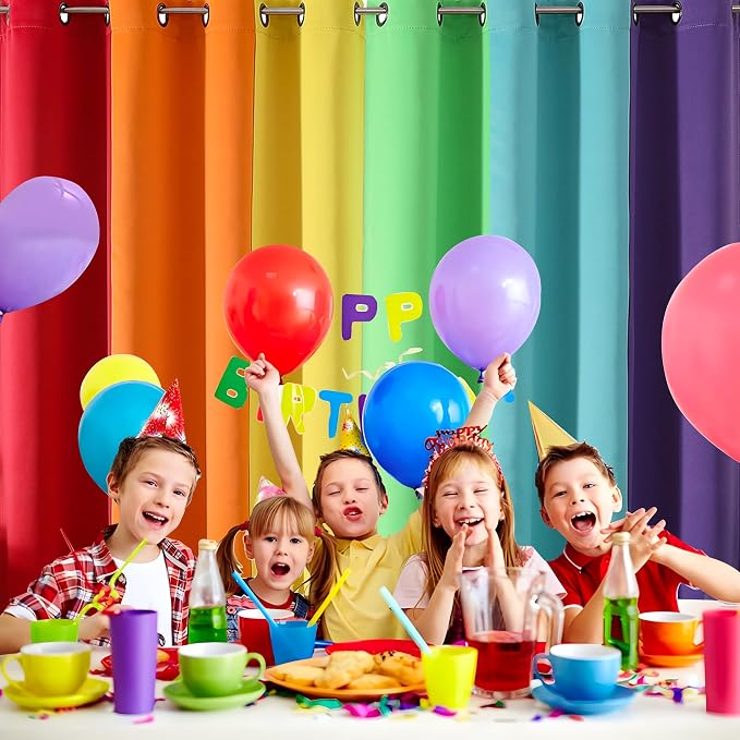 THOOO 2 Panels Rainbow Curtains Blackout Curtains 95 Inches Long for Bedroom Living Room Classroom Nursery Colorful Room Darkening Grommet Curtains Patchwork Red, Orange, Yellow, Green, Blue, Purple