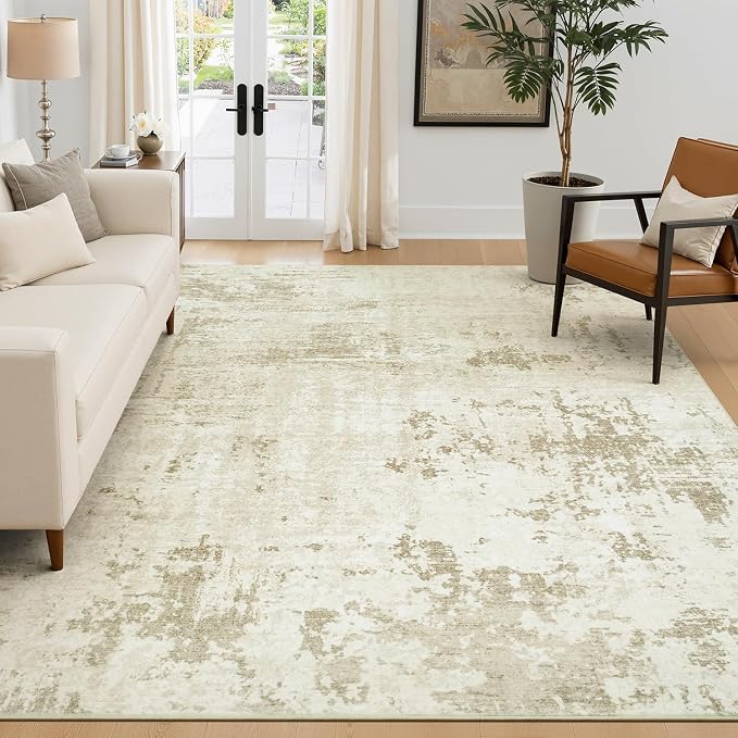 Rugflix 5x7 Area Rugs for Living Room, Washable Large Rug Stain-Resistant Low Pile, Modern Neutral Carpet for Dining Room Home Office Kid Room Nursery Bedroom, Beige