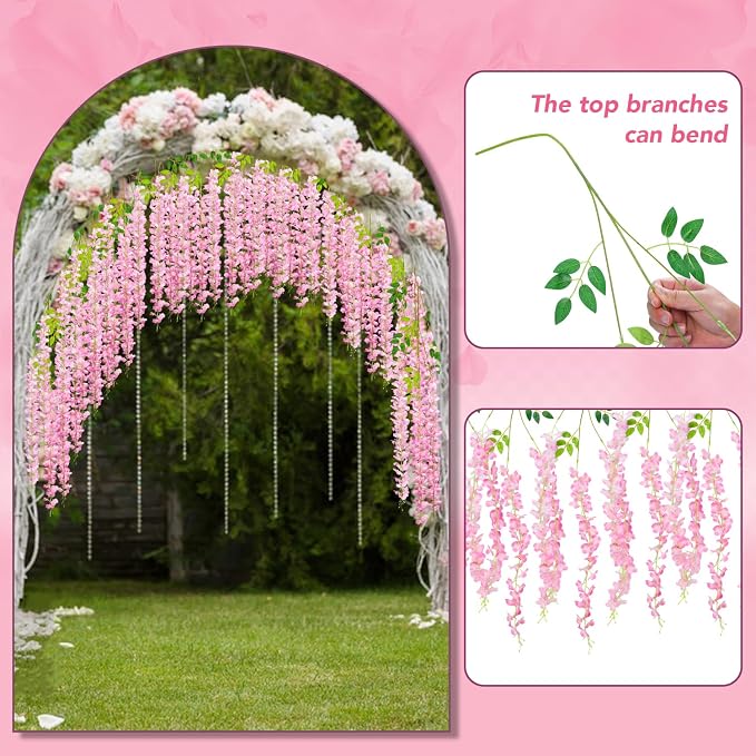 Alotiki Wisteria Hanging Flowers,50 Pack Fake Hanging Flowers,Wisteria Artificiales Garland for Home Wedding Arch Floral Party Garden Ceremony Outdoor Decor,3.6 Feet Long(50,Pink)