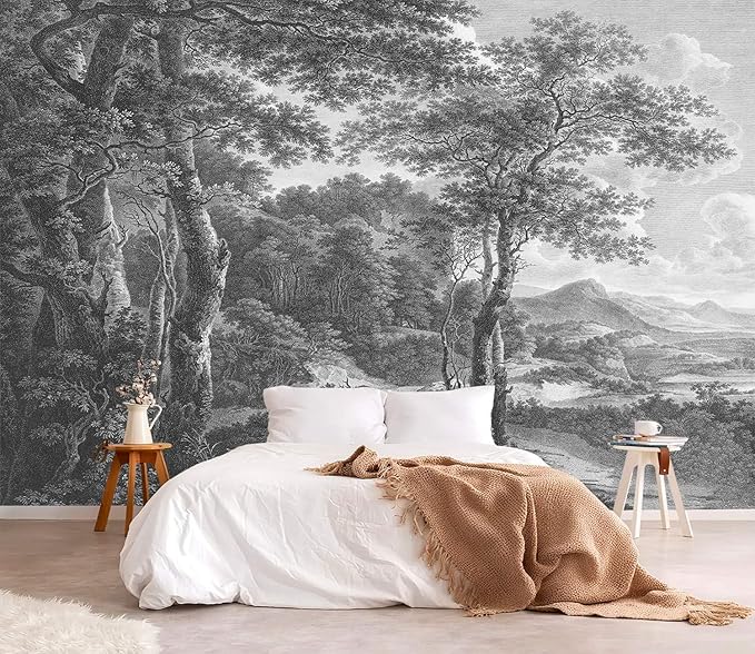 YQWDMX - Vintage Forest Peel and Stick Wallpaper Grey Jungle Mural for Bedroom ZY01 S