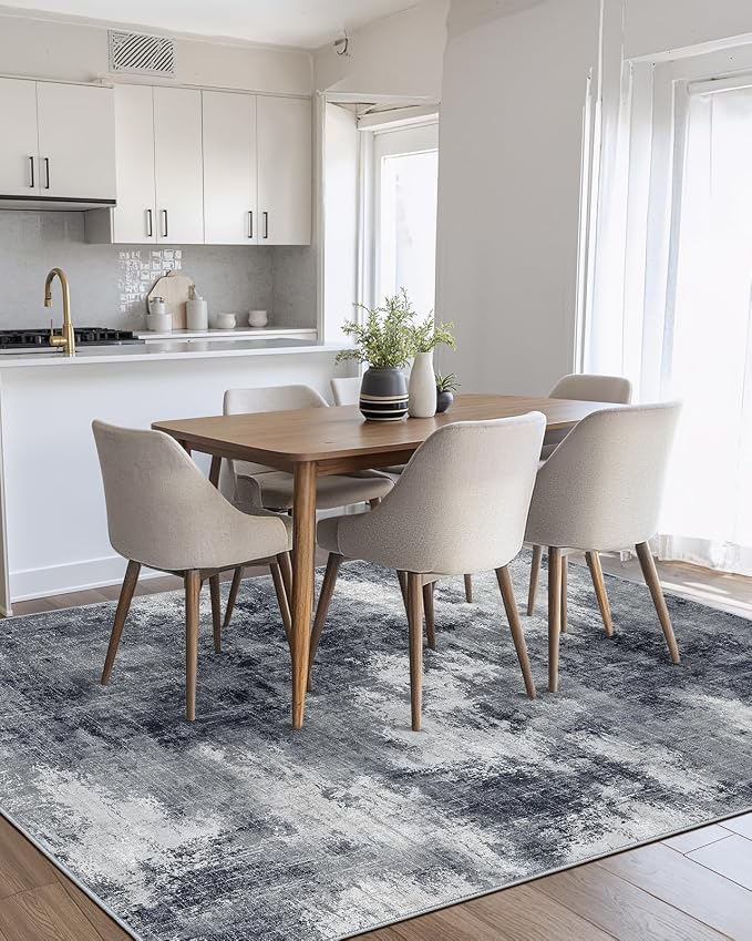 AMADA HOMEFURNISHING 5x7 Area Rugs for Living Room, Modern Abstract Washable Rug Neutral Soft with Non-Slip Backing & Low Pile Kids Rug for Resistant, Bedroom, Nursery Home Office, Grey