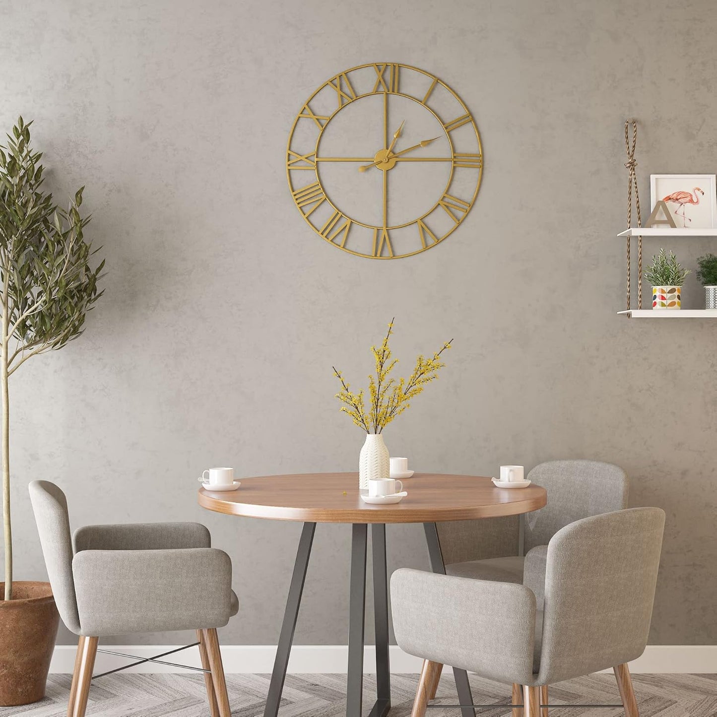 Large Modern Metal Wall Clocks Rustic Round Silent Non Ticking Battery Operated Roman Numerals Clock for Living Room/Bedroom/Kitchen Wall Decor-(Gold, 40cm)