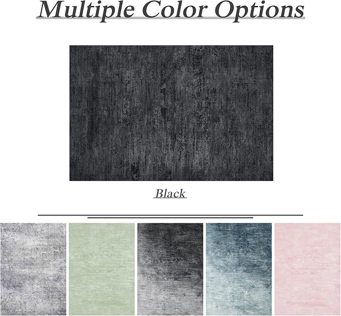 9x12 Washable Area Rug, Black Solid Area Rugs for Living Room & Bedroom | Stain-resistant & Non-slip backing,Low Pile Washable Large Carpet, Solid Vintage Style For High Traffic Areas(9x12,Black)