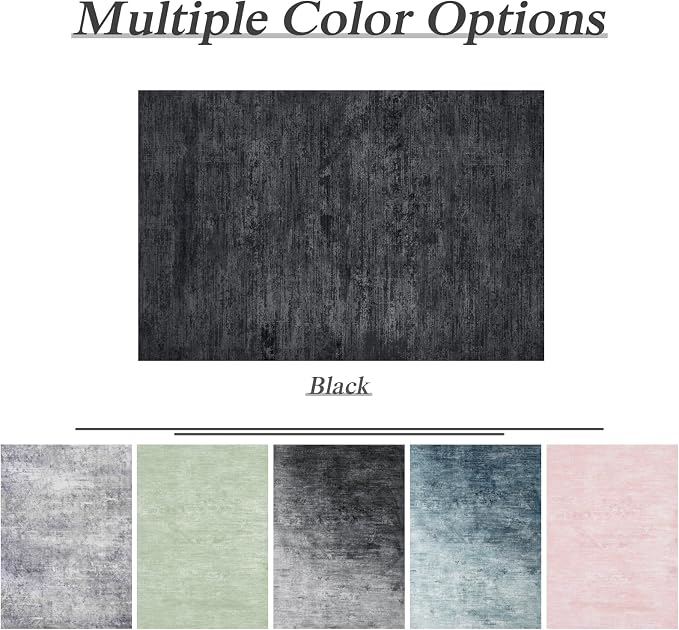 6x9 Washable Area Rug, Black Solid Area Rugs for Living Room & Bedroom | Stain-resistant & Non-slip backing,Low Pile Washable Large Carpet, Solid Vintage Style For High Traffic Areas(6x9,Black)