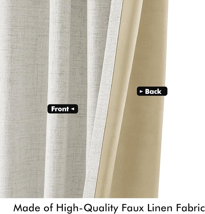 MIULEE 100% Blackout Linen Curtains for Bedroom, Light Beige Solid Luxury Decor Thermal Insulation Room Darkening Drapes for Living Room Back Tab Rod Pocket 42 x 63 Inches, 2 Panels