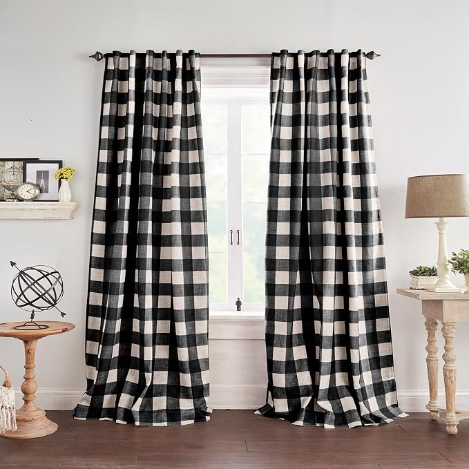 Grainger Buffalo Check Blackout Window Curtain, Black - 52" W x 95" L