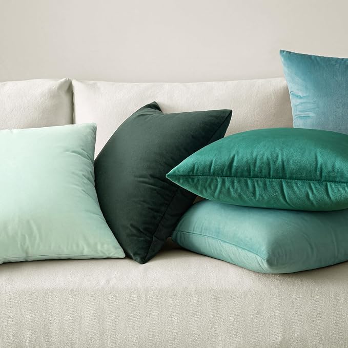 MIULEE 24x24 Inch Euro Sham Velvet Pillow Covers, Set of 2 Large Square Decorative Pillows -Aqua Green Super Soft for King Bed, Sofa, Couch, Accent Chairs with Hidden Zipper