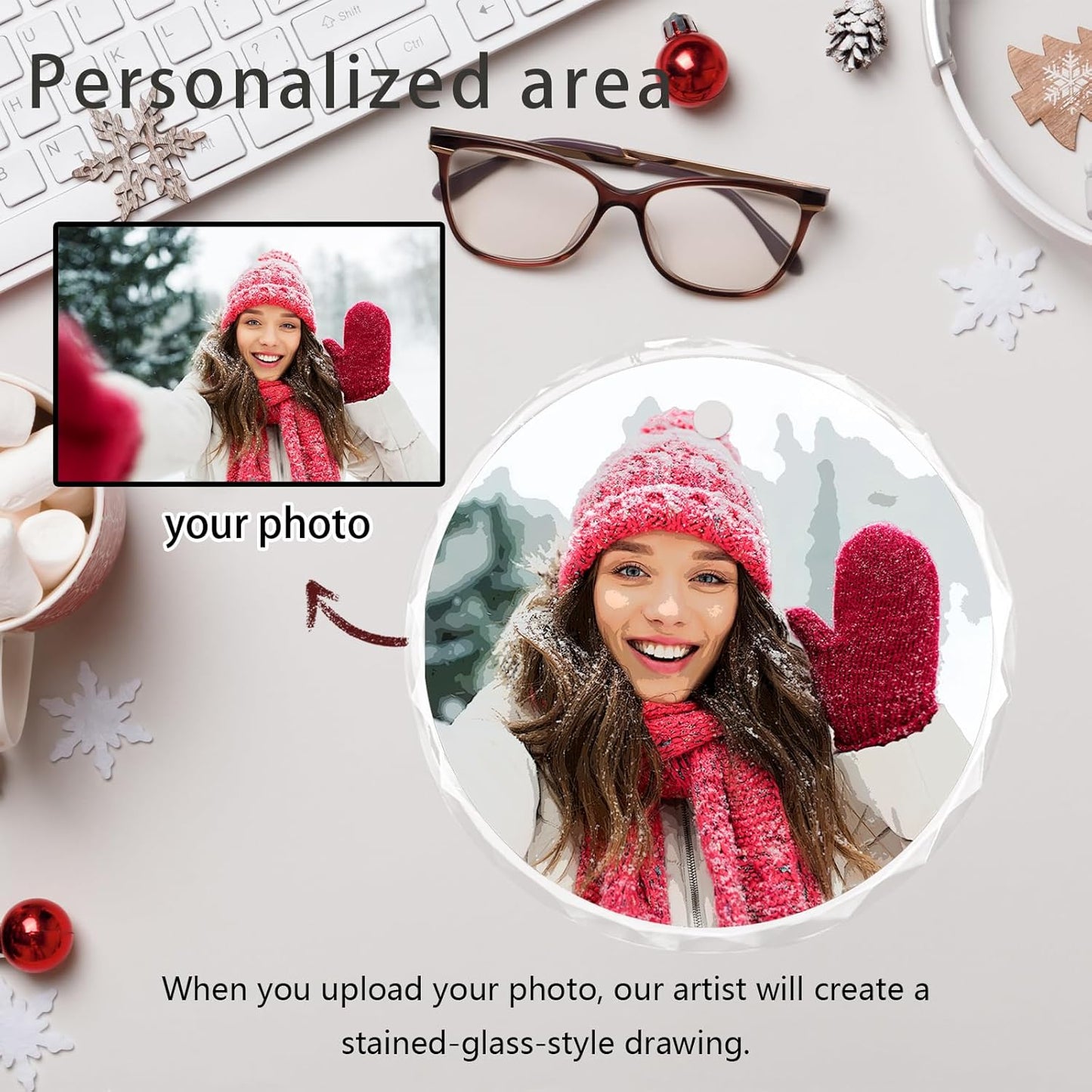 Personalized Christmas Ornaments, Custom Glass Ornament with Photo,Customized Christmas Tree Decor Gifts for Family, Dad, Mom, Him, Her, Couple