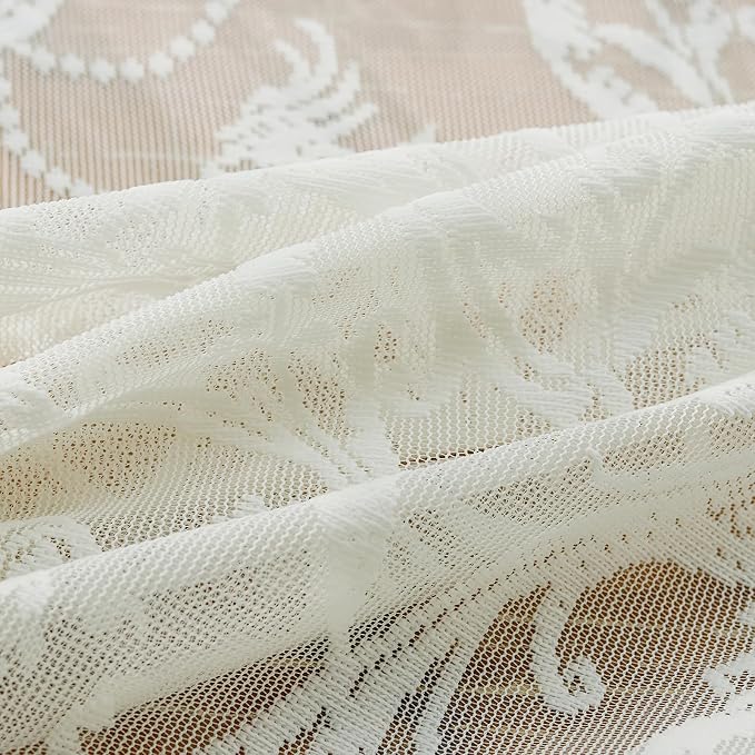 TUDECO Ivory Sheer Curtains 90 Inches Long, Cottage Core Lace Curtains for Living Room, Rod Pocket Ruffled Edges, Light Filtering&Privacy, Pretty Cream Vintage Room Decor, 59W x 90 Inch, 2 Panels